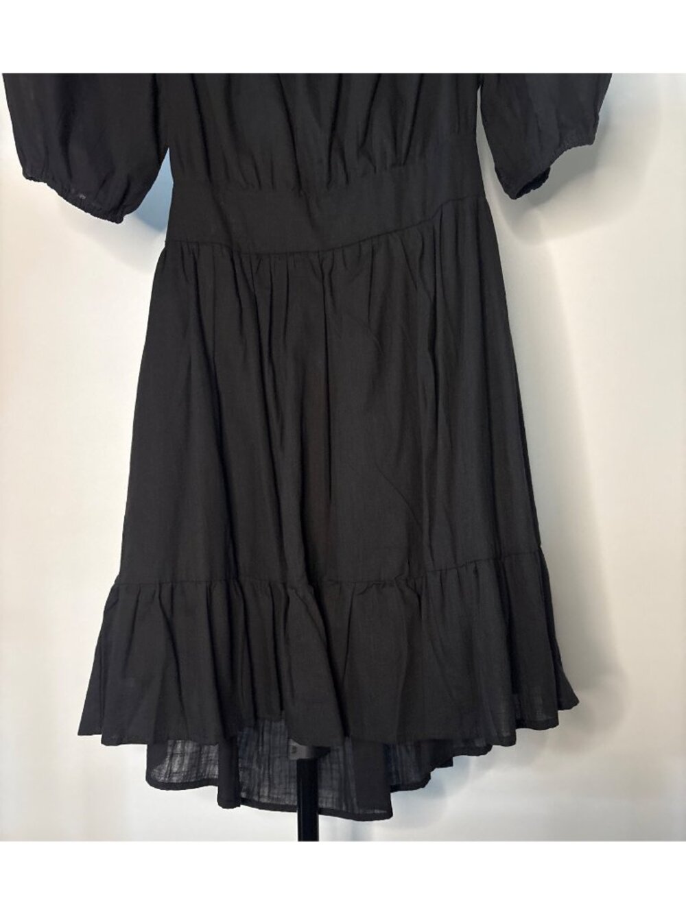 SHEIN Midi Black Backless Cut Out Puff Sleeve Tie Back Smocked Waist Ruffled Hem - Picture 14 of 16